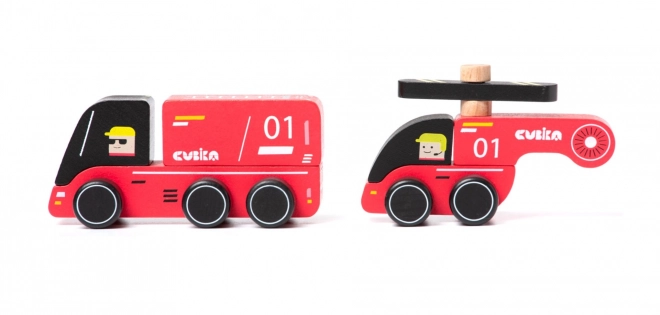 CUBIKA 15559 Vatrogasci - drveni autić s helikopterom