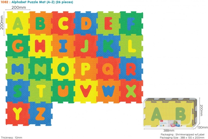 Pjenaste puzzle abeceda za djecu 10m+, 26 dijelova s izvađenim slovima, EVA pjena, žive boje