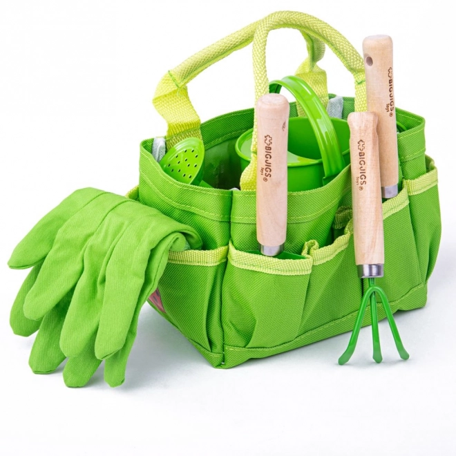 Bigjigs Toys Vrtni set alata u platnenoj torbi zeleni