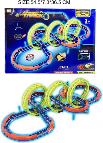 Svjetleća trkaća staza za djecu 3+ s 3 petlje 360° i LED autićem, 74 dijela