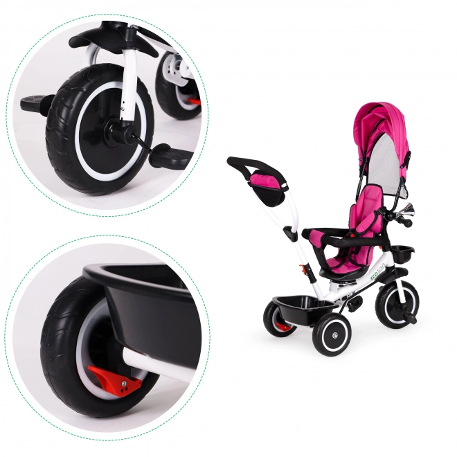 ECOTOYS Trokolica s krovićem i upravljačkom šipkom - ružičasta