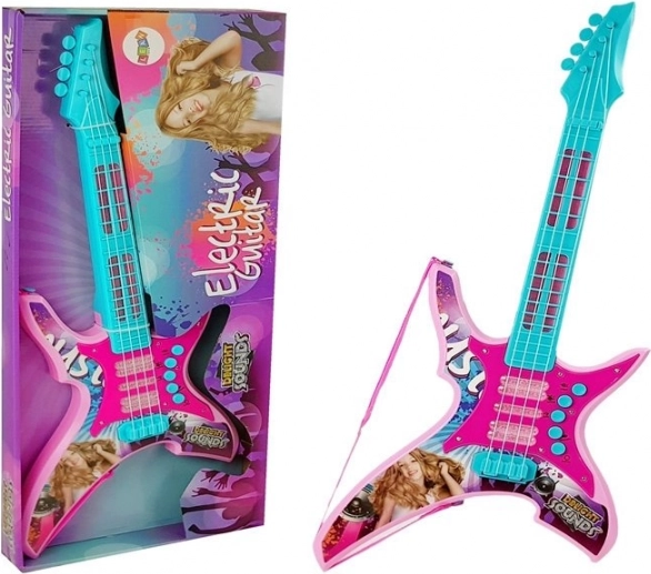 Dječja električna gitara s treperećim svjetlima i zvukovima, ružičasta, 62 cm
