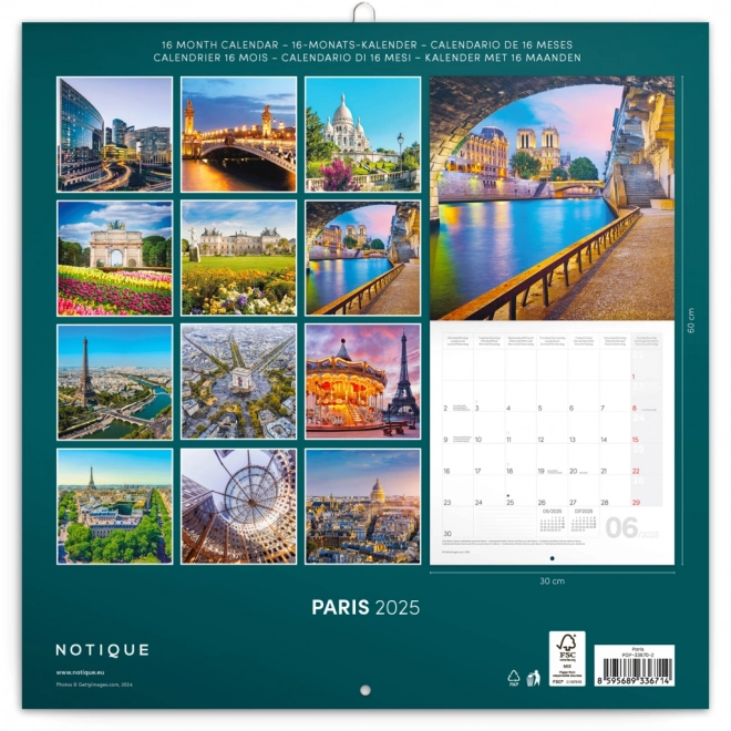 NOTIQUE Kalendar za bilješke Pariz 2025, 30 x 30 cm
