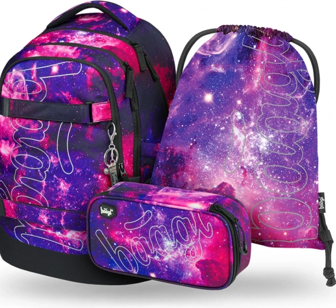 Školski set Baagl Galaxy: ruksak, pernica, vrećica