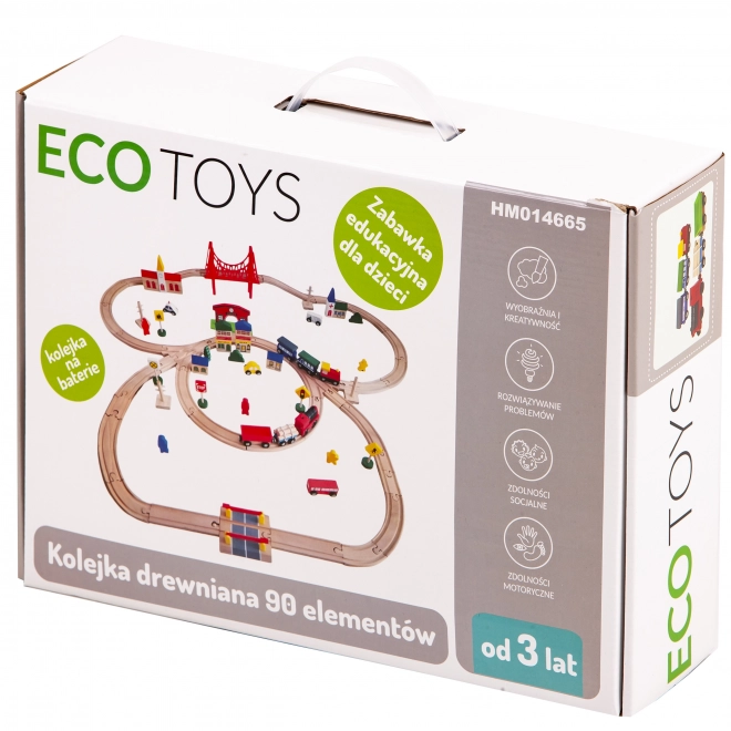 Drvena željeznica na baterije 90 elemenata Ecotoys