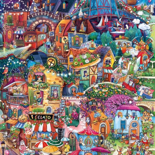 Puzzle HEYE Happy Town: Dobra večer! 1000 dijelova