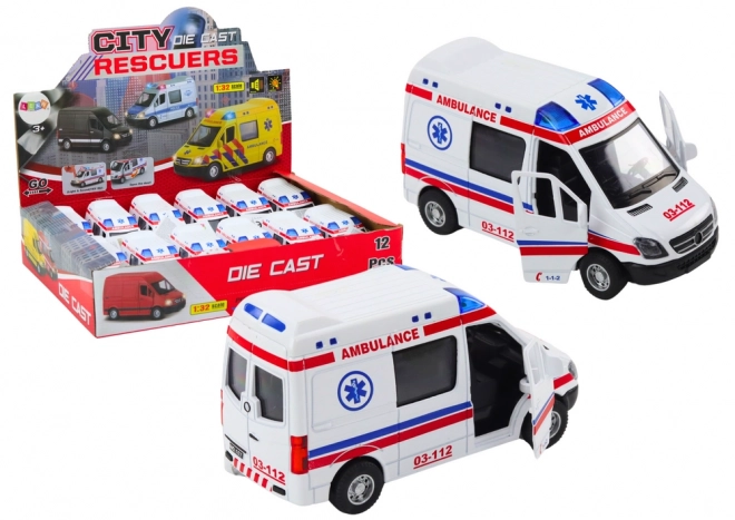 ambulantna igračka s otvarajućim vratima, svjetlima i zvukovima 1:32 bijela