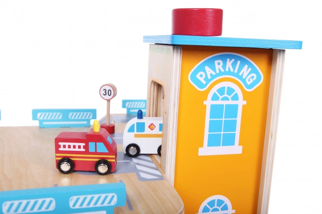 Drvena garažna staza s liftom + autići Ecotoys
