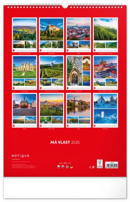 Zidni kalendar Moja domovina 2025, 33 x 46 cm
