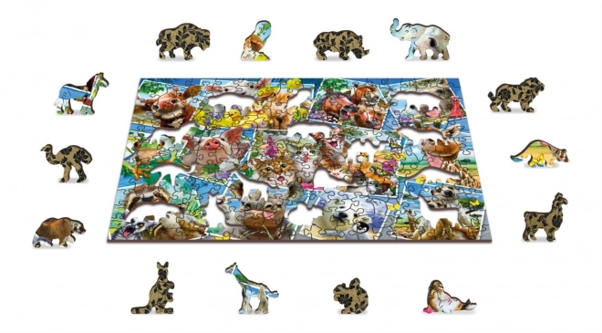 Drvene puzzle s figuricama - razglednica sa životinjama