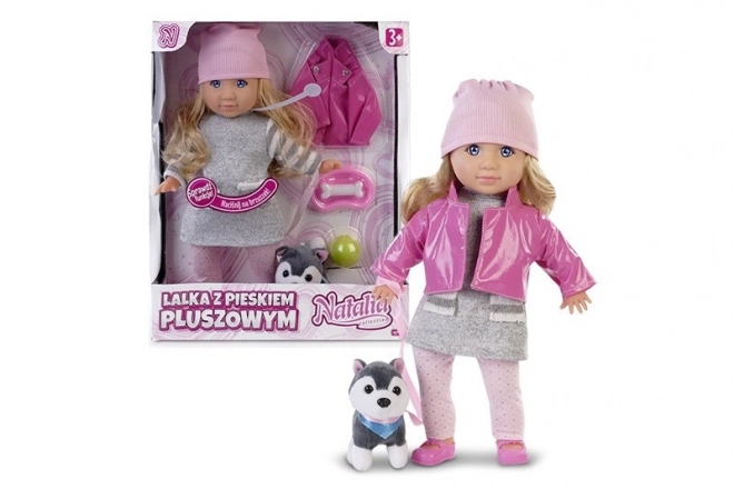 Lutka Natalia s plišanim psom 35 cm