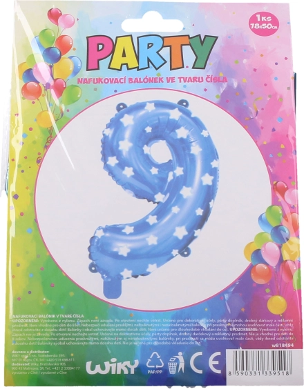 Plavi napuhavajući balon broj 9 sa zvjezdicama 78 × 50 cm