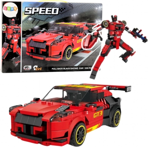 Konstrukcijski set 2u1 GT3 auto i robot, 335 dijelova, crvena