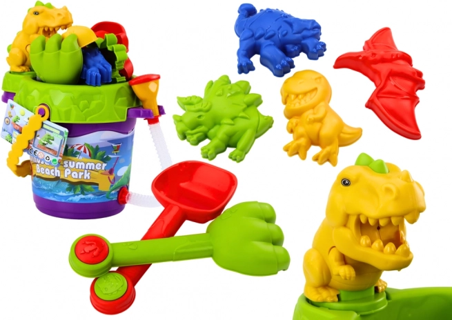 Dječji set za pijesak dinosauri – kanta s tušem, zalijevača i kalupi