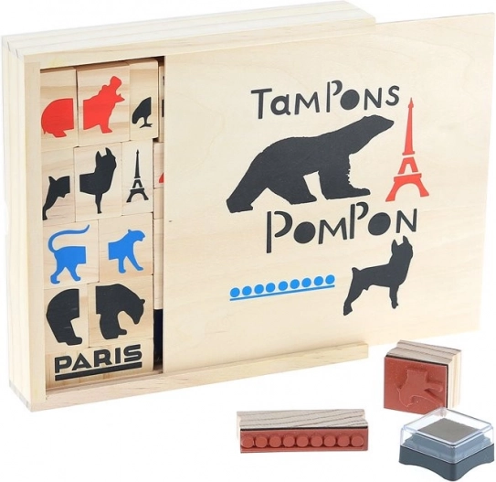 Drvene žigove POMPON TOYS – kreativni set 23 kom s tintama