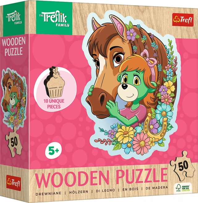Drvene obrisne puzzle TREFLIĆI – sretna obitelj, 50 dijelova