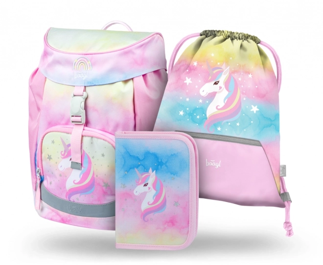 BAAGL SET 3 Airy Rainbow Unicorn: školska torba, pernica, vrećica