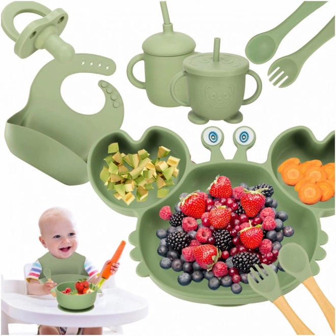 Dječji silikonski set pribora za jelo, 19 komada, zelena