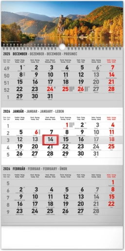 Notique zidni tromjesečni kalendar Krajina, slovačka imena 2026, 29,5 × 43 cm, sivi