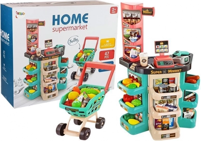 Dječji supermarket set s košarom, blagajnom, vagom i skenerom (47 dijelova)