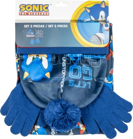 Dječji zimski set SONIC – kapa s pomponom, rukavice i grijač za vrat
