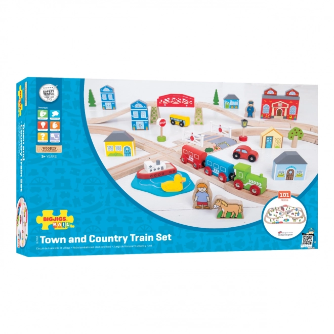 Bigjigs Rail Drvena vlakodrava grad i selo 101 dijelova