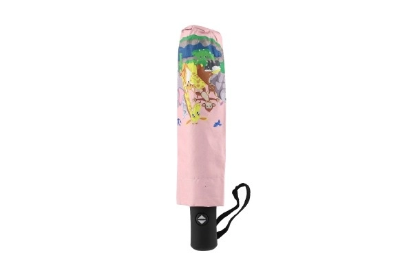 Sklopivi ružičasti kišobran sa životinjicama, tkanina/metal 28cm u vrećici