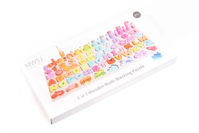 Drvene puzzle 6u1 Brojevi Slova Ribe