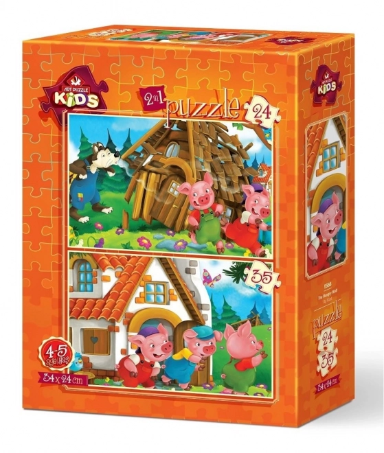 ART PUZZLE tri praščića – set 2 slagalica (24 i 35 dijelova), 34 × 24 cm