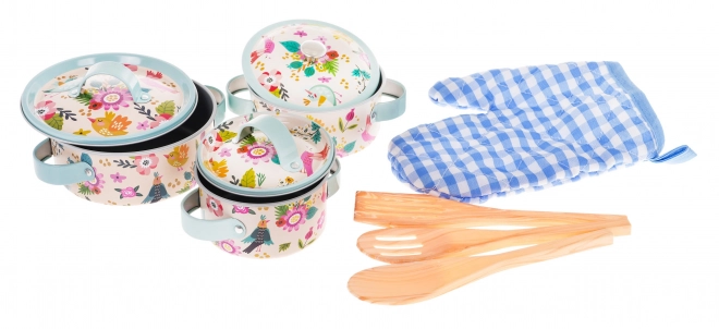 Dječji set aluminijskih lonaca s kuhinjskim dodacima