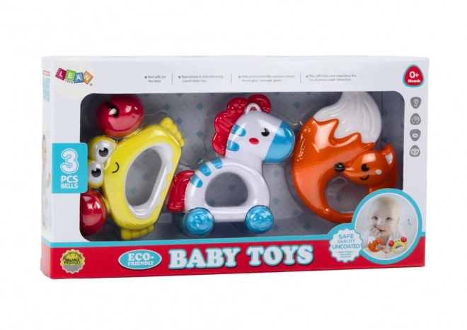 Set igračaka za djecu Zvečke Zebra Rak Lisica 3 komada
