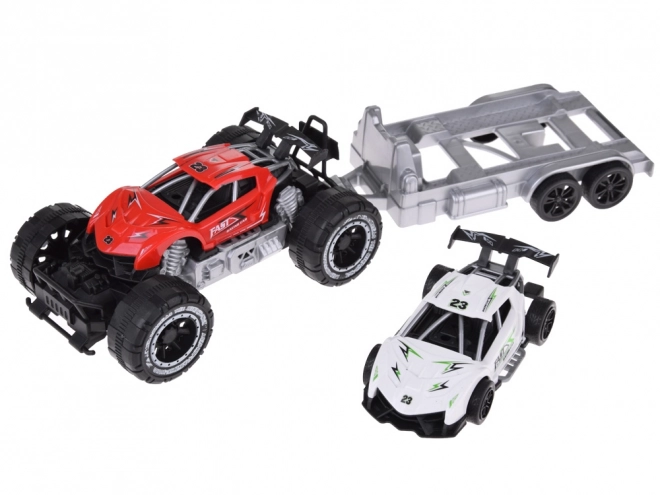 Off-road vozilo s prikolicom i sportskim autom