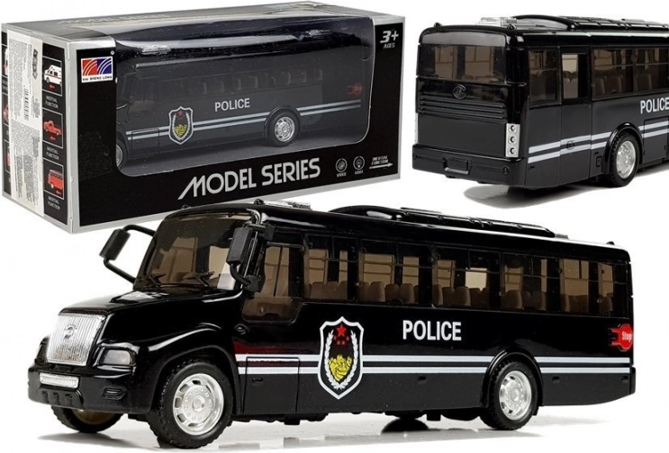 Policijski autobus s osvjetljenjem i zvukovima, crni (pull-back)