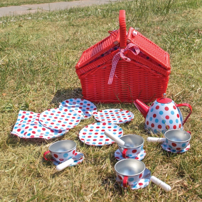 Bigjigs Toys Raskošna točkasta čajna set u košari za piknik
