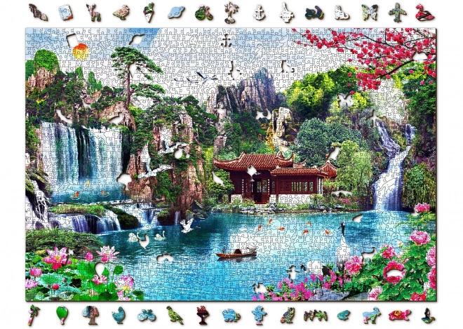 Drvene puzzle Vodopadi u japanskom vrtu