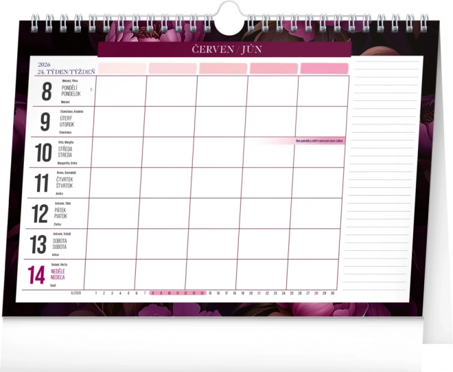 Tjedni planerski kalendar Ljubičasto cvijeće 2026, 30 x 21 cm