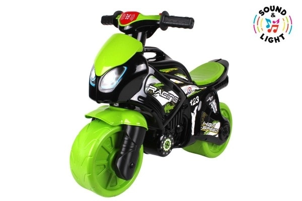 Odrážedlo motorbike zeleno-crno plast na baterije s osvjetljenjem i zvukom u vrećici 36x53x74cm