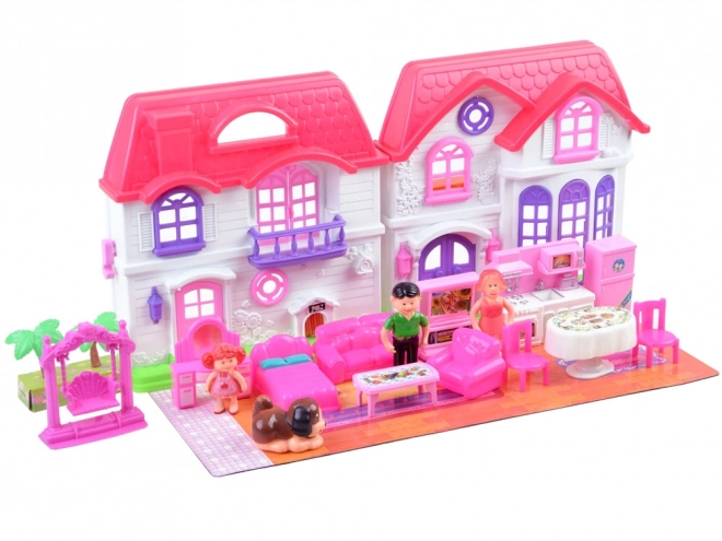 Folding family house with furniture and dolls