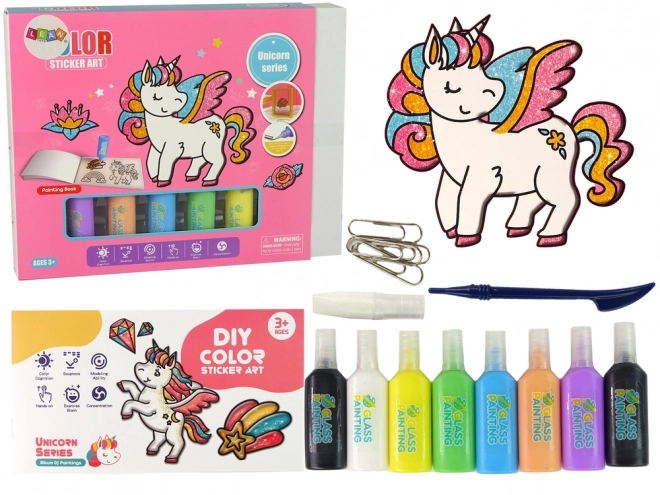 set naljepnica za staklo Jednorog DIY 8 boja sa šljokicama