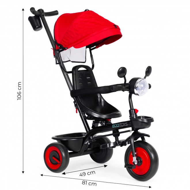 3u1 tricikl s okretnim sjedalom i krovom crvena ECOTOYS