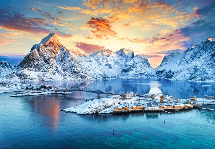 Puzzle Izlazak sunca nad Sakrisøyem, Lofoti, Norveška 1000 dijelova