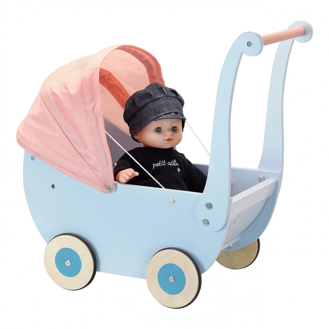 Petitcollin Drveni dječji kolica plava (za lutke do 40 cm)