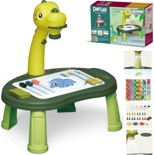 Projekcijski crtaći stolić dinosaurus WOOPIE – 24 predložaka + 2 igre