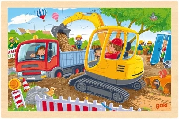 Drvene puzzle GOKI – bager, 24 dijelova