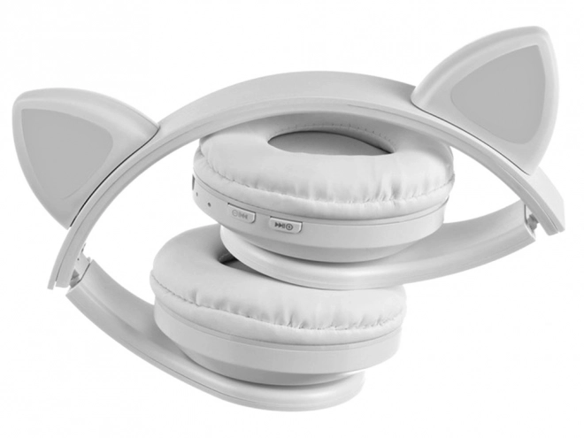 Bežične slušalice bluetooth radio fm mp3 mačje uši led osvjetljenje – Bijele