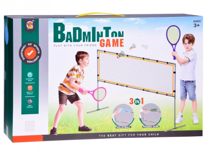 Sportski set 3u1: Mreža za odbojku, komplet za badminton, leteći disk