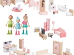 Wooden 5‑in‑1 dollhouse furniture set with family