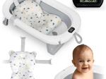 Foldable baby bathtub with thermometer and newborn insert