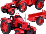metalni crveni traktor s prikolicom 1:18 s gumenim kotačima
