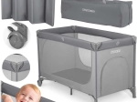 Gray travel cot with mattress and carry bag 125 × 65 × 78 cm